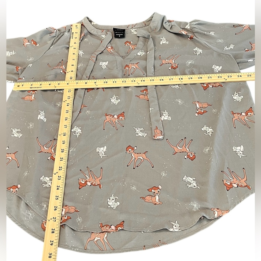 Torrid Plus Size 2 Disney Bambi Thumper Georgette Secretary Tie Peasant Blouse - Picture 3 of 9